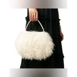 Tibet Lamb Fur cream colored Handbag with Top Handle